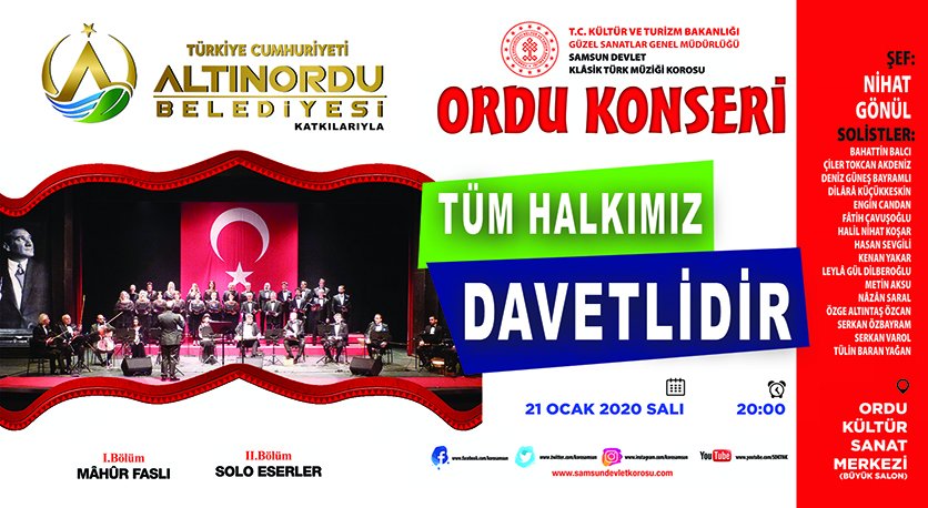 ALTINORDU BELEDİYESİNCE ‘TÜRK SANAT MÜZİĞİ KONSERİ DÜZENLENECEK