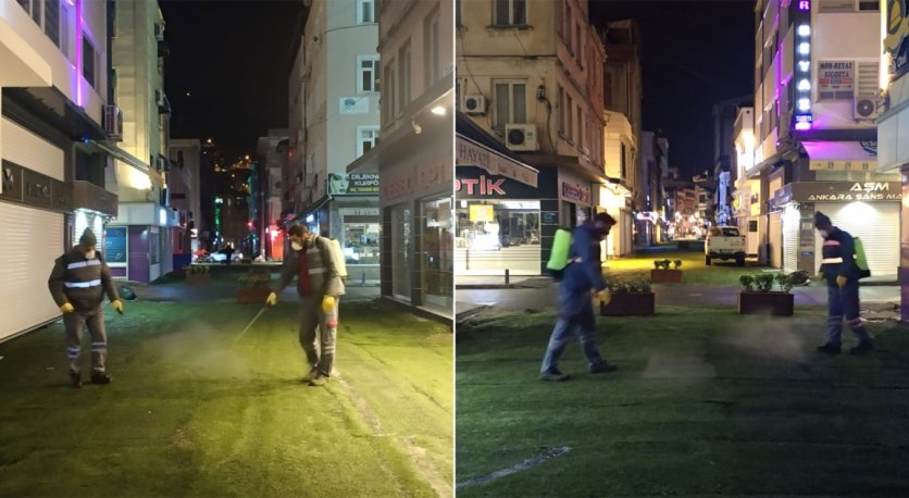 SIRRIPAŞA CADDESİNDE DEZENFEKTE ÇALIŞMASI YAPILDI