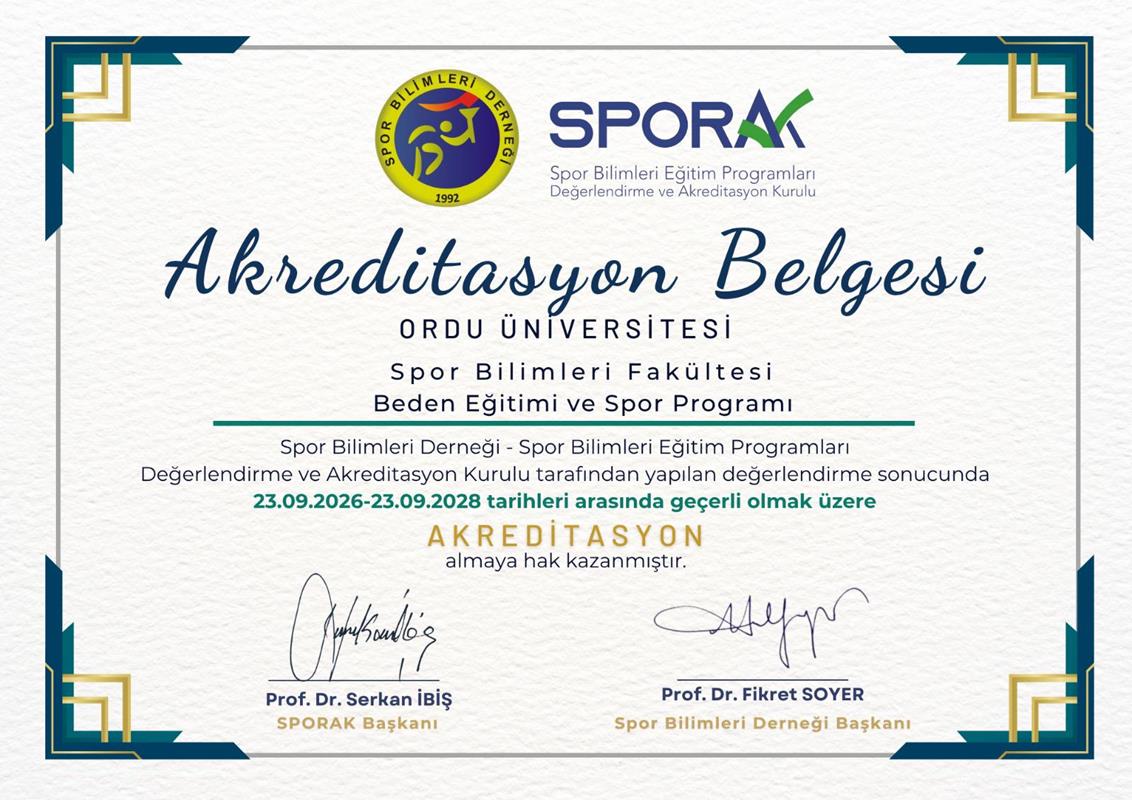 Beden Eğitimi ve Spor Bölümü SPORAK Tarafından Akredite Edildi
